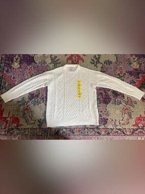 Kersh Men's White Cable Knit Sweater Small